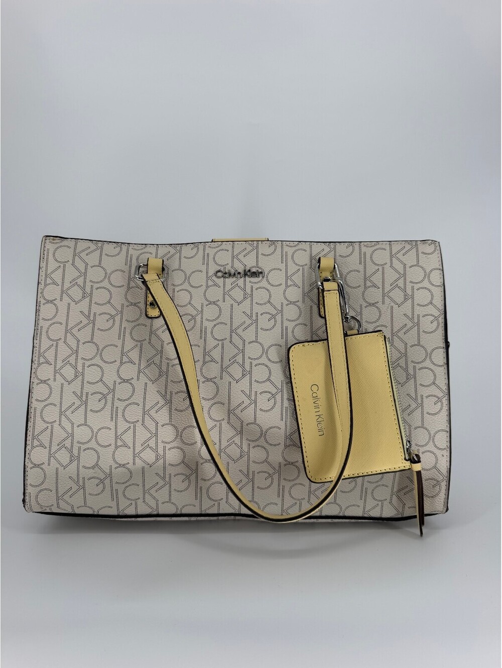 Calvin Klein Beige and Yellow Signature Tote Bag